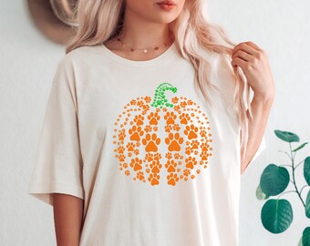 Paw Print Pumpkin Shirt, Retro Halloween Dog Tee