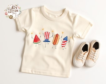 Patriotic Doodle Toddler Tee - Cute Fourth of July Kids Sweater - Watermelon Hotdog Firework Shirt