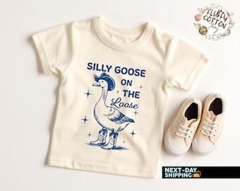 Funny Goose Toddler Shirt - Silly Goose On The Loose, Natural