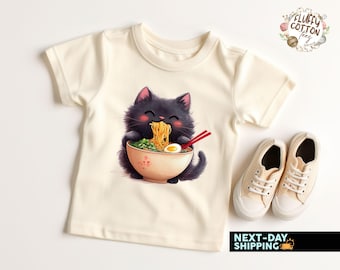 Cute Ramen Cat Toddler Shirt, Ramen Kids Shirt, Cat Eating Ramen Youth Shirt, Cat Baby Bodysuit, Gift for Cat Mom, Noodles Gifts