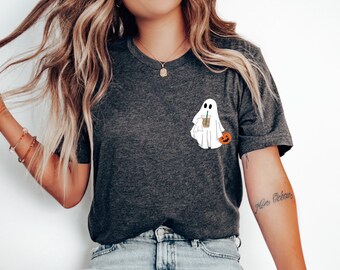 Iced Coffee Halloween Shirt, Aesthetic Crewneck Shirt, Halloween Shirt, Halloween shirt, Coffee Lovers shirt, Little Ghost Coffee Shirt