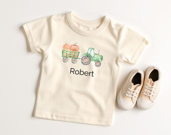 Personalized Halloween Kids Shirt, Green Tractor Pumpkin Tee