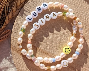 Pulsera de perlas personalizada con perlas de agua dulce | Nombre | Pulsera de la Amistad | Pulsera con nombre | Regalo para nacimiento, cumpleaños.