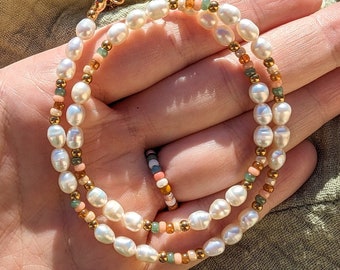 Perlenhalskette "Clara" | echte Süßwasserperlen | hochwertige Glasperlen | wasserfest | Geschenk für Freundin