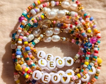 Bracelet with name, heart, personalized name bracelet, initials, letters, colorful beaded bracelet, waterproof