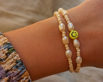 SMILEY or FLOWER pearl bracelet with freshwater pearls | friendship bracelet | gift for birth, mother's day, birthday | high quality