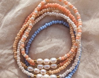 Pulsera de perlas de colores con perlas de agua dulce | Pulsera de la Amistad | Regalo para nacimiento, Día de la Madre, cumpleaños | resistente al agua