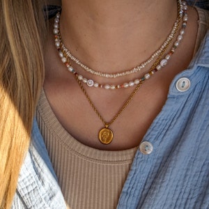 Smiley necklace with freshwater pearls Surfer chain Gift for her gold plated Gift for girlfriend water resistant image 8