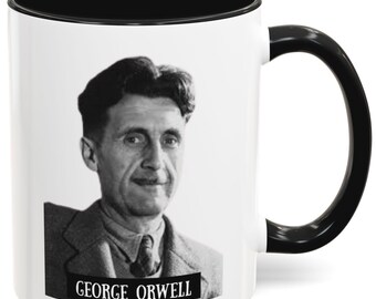 George Orwell Mug 1984 Literary Coffee Cup Book Lover Gift Minimalist Black and White Aesthetic Retro Reader Present Dystopian Bookish Decor