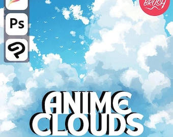 Pinceles digitales Anime Clouds: estilo anime para Procreate, Photoshop y Clip Studio Paint (descarga digital)
