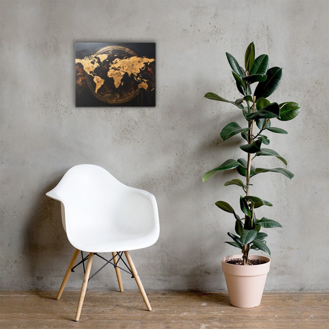 Contemporary Black and Gold World Map Canvas Print for Stylish - Etsy