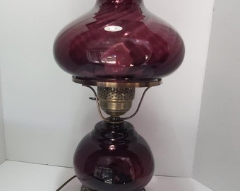 Antique Vintage Hurricane Purple Glass Swirl 3 WAY Lamp Rare Find! 425.00