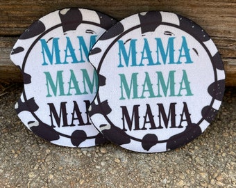 Mama cow print car coasters, set of 2, sublimation