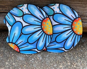 Blue flower car coasters, set of 2, sublimation