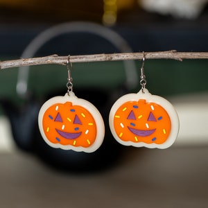 Pumpkin Sugar Cookie Acrylic Earrings, Jack-O-Lantern Cookie Earrings, Halloween Sugar Cookies Sprinkles, Autumn Earrings, Fall Earrings,