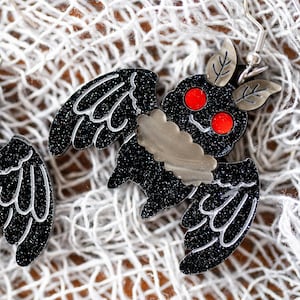 Mothman Acrylic Earrings, Cute Mothman Earrings, Kawaii Earrings, Crypid Earrings, Monster Earrings, Halloween Earrings, Spooky Earrings,
