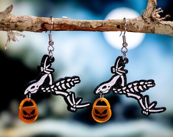 Halloween Dinosaurier Ohrringe, Halloween Acryl Ohrringe, Dinosaurier-Skelett Ohrringe, Süßes oder Saures Pterodactyl Ohrringe, gruselige Ohrringe