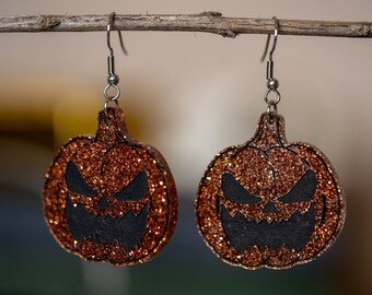 Spooky Jack O Lantern Acrylic Earrings, Halloween Earrings, Spooky Earrings, Glittery Earrings, Witchy Earrings, Jack-O-Lantern Earrings