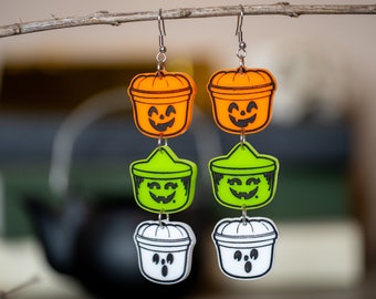 Pendientes acrílicos de trío de cubos de Halloween, pendientes de cubo de calabaza y cubo de bruja, cubos de truco o trato, pendientes de calabaza de bruja fantasma, octubre