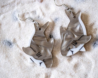 Pendientes acrílicos de gran tiburón blanco, Semana del tiburón, Pendientes acrílicos cortados con láser, Pendientes de playa, Pendientes extraños, Pendiente del océano, Pendientes extravagantes