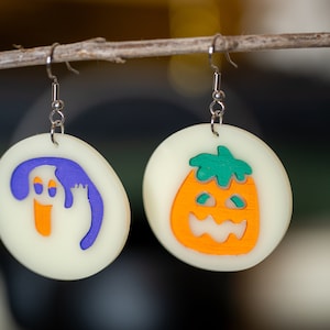 Halloween Cookie Acrylic Earrings, Jack-O-Lantern Cookie Earrings, Ghost Cookie Earrings, Halloween Nostalgia, Pumpkin Ghost Cookie Earrings