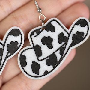 Cowgirl Hat Earrings, Cowboy Hat, Acrylic Earrings, Rodeo Earrings, Cowgirl Earrings, Country Earrings, Western Earrings, Cow Print Earrings