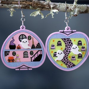 Pastel Halloween Acrylic Earrings, Spooky Cute Halloween Earrings, Pastel Goth Earrings, Spooky Pastel Earrings, Nostalgic Halloween Earring
