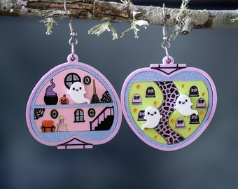 Pastel Halloween Acrylic Earrings, Spooky Cute Halloween Earrings, Pastel Goth Earrings, Spooky Pastel Earrings, Nostalgic Halloween Earring