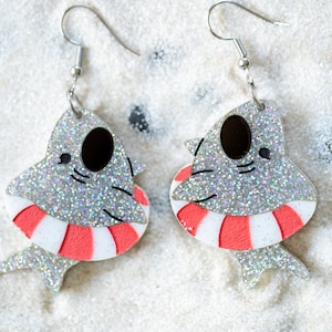 Tube Shark Acrylic Earrings, Shark Week, Laser Cut Acrylic Earrings, Weird Earrings, Glittery Earring, Quirky Earrings, Great White Earrings