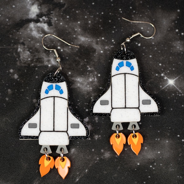 Acrylic Space Shuttle Earrings, Acrylic Rocket Earrings, Astronaut Jewelry, Rocket Ship Earrings, Outer Space Earrings, Sci-Fi Earrings