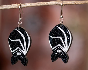 Bat Acrylic Earrings, Halloween Earrings, Glittery Earrings, Scary Earrings, Bat Dangle Earrings, Spooky Cute, Quirky Earrings, Cute Jewelry