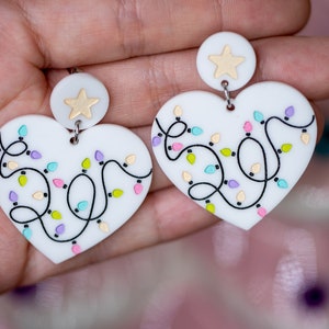 Tangled Christmas Light Heart Earrings, Tangled Light Earrings, Christmas Lights Earrings, Christmas Acrylic Earrings, Pastel Earrings