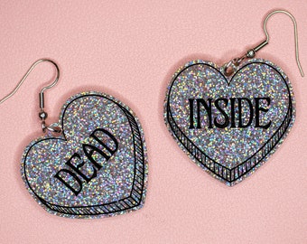 Dead Inside Earrings, Holographic Glittery Earrings, Sarcastic V-Day Earrings, Anti Valentine Earrings, Funny Valentine's Day, Dark Humor