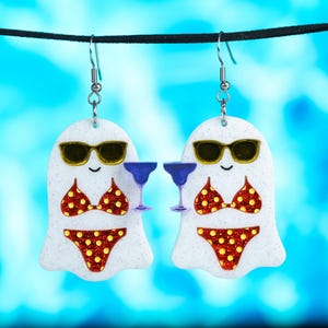 Bikini Ghost Acrylic Earrings, Summer Acrylic Earrings, Summerween Earrings, Spooky Summer Earrings, Funny Earrings, Ghost Earrings, Quirky