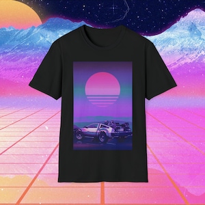 Vaporwave Delorean Sunset T-Shirt - Synthwave Retro Outrun Style shirt, car guy tshirt, 80s aesthetic