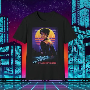 Synthwave vaporwave girl in neon background t shirt