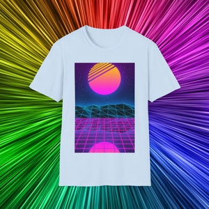 Retro synthwave sun and grid style t shirt 100% cotton made in USA