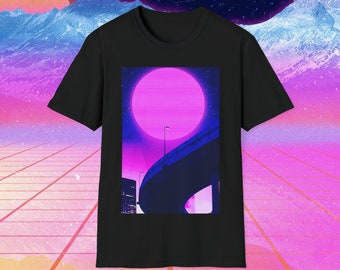 Synthwave retro vaporwave highway with funny saying