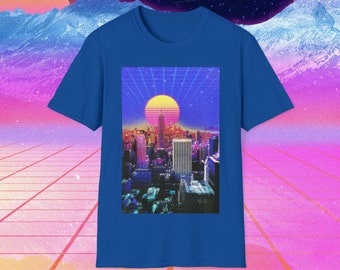 retro nostalgic vaporwave styled city and sunset t shirt