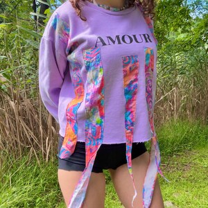 Cosmic Kitty Cascade patch sweater with Space Cat trippy art