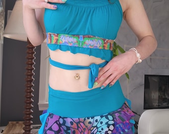 Conjunto de falda y top corto de sirena laguna neón