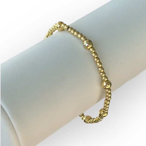 Gold Beaded Bracelet, Custom 18k Gold Filled Bead, 3mm and 5mm Beaded Ball Bracelet, Stretch Stacking Bracelet, Hypoallergenic Gift for Her
