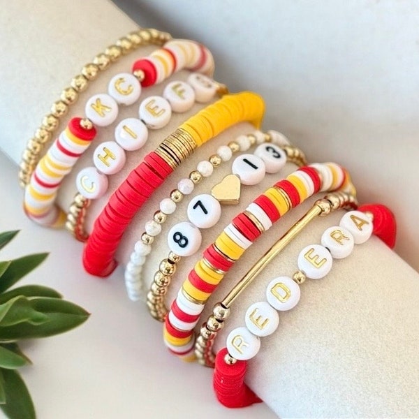 Customs Kansas City Chiefs Football perles amitié bracelet pile KC Chiefs NFL Super Bowl bracelets bijoux personnalisés cadeau pour elle