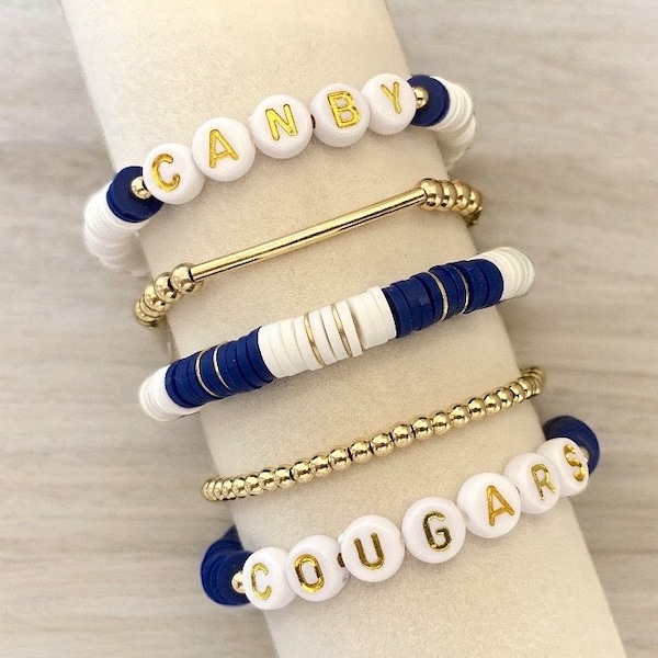 YOUR SCHOOL Team and/or Name Bracelet | Custom Stackable High School or College Colors Sports Team Bracelets.  Add-on option for Sports ball