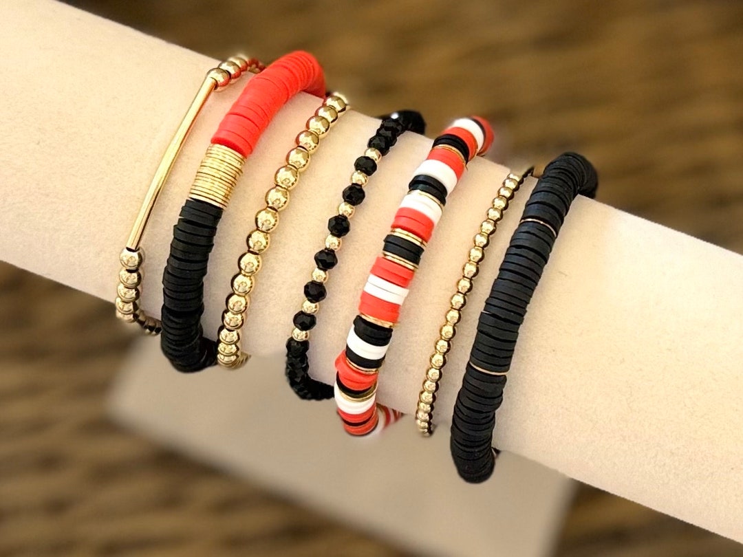 Custom UGA Red and Black Stretchy Stackable Bracelets Brass & 18K Gold