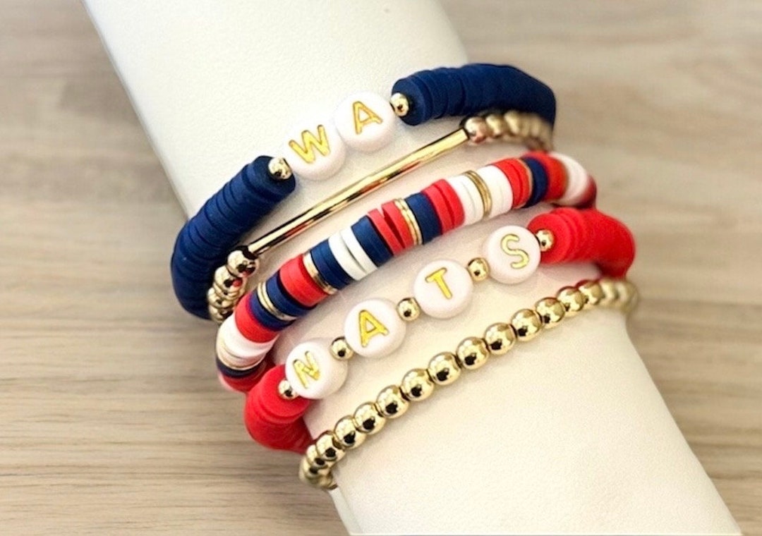 Washington Nationals Team Color Leather Bracelet With Bead