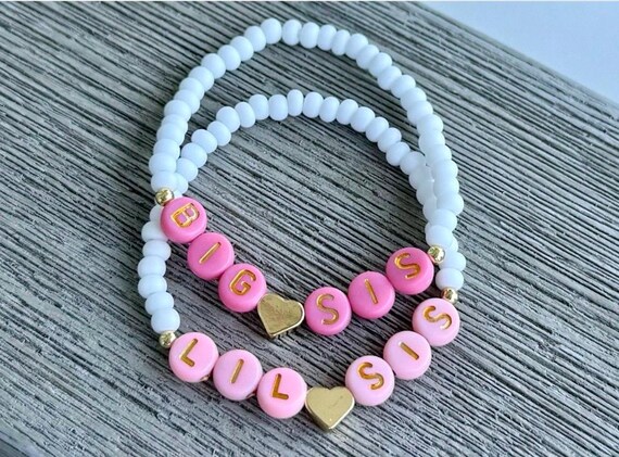 Little Sister Big Sister Bracelets Custom Stretchy Name Bracelet Personalized Gift Sister Jewelry Sister Bead Bracelet Lil Sis Big Sis Etsy Canada