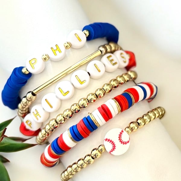 Custom Philadelphia Phillies Stackable Friendship Bracelets Gold Filled Bead Bracelet Personalized Gift for Her Women Hypoallergenic