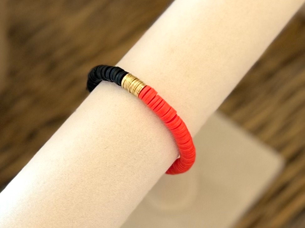 Custom UGA Red and Black Stretchy Stackable Bracelets Brass & 18K Gold