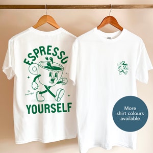 Espresso jezelf grappig t-shirt / Unisex koffieliefhebber cool t-shirt / Uniek cadeau voor cafeïneduivel / Retro geïnspireerde cartoon tshirt / 0138